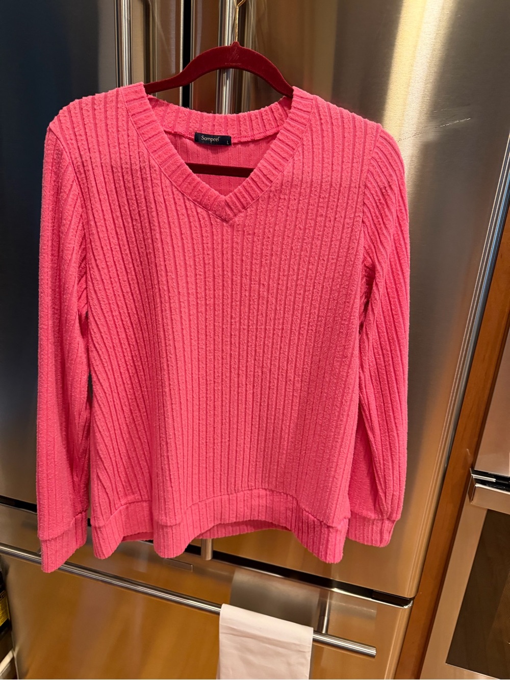 Women's V-Neck Ribbed Sweater - Sorbet Pink